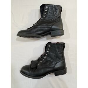 Ariat Heritage Lacer Black Leather Lace Up Biker Combat Boots Womens Size 9.5B